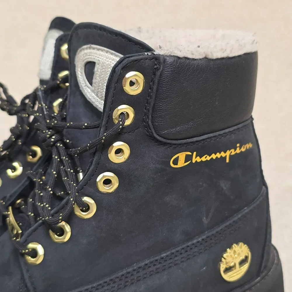 Timberland xChampion Collab Boots Black Gold 6” Shearling Streetwear 8M